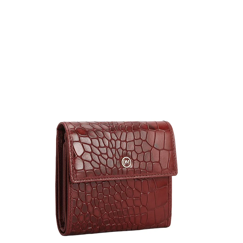 Da Milano Croco Leather Ladies Wallet - Cherry
